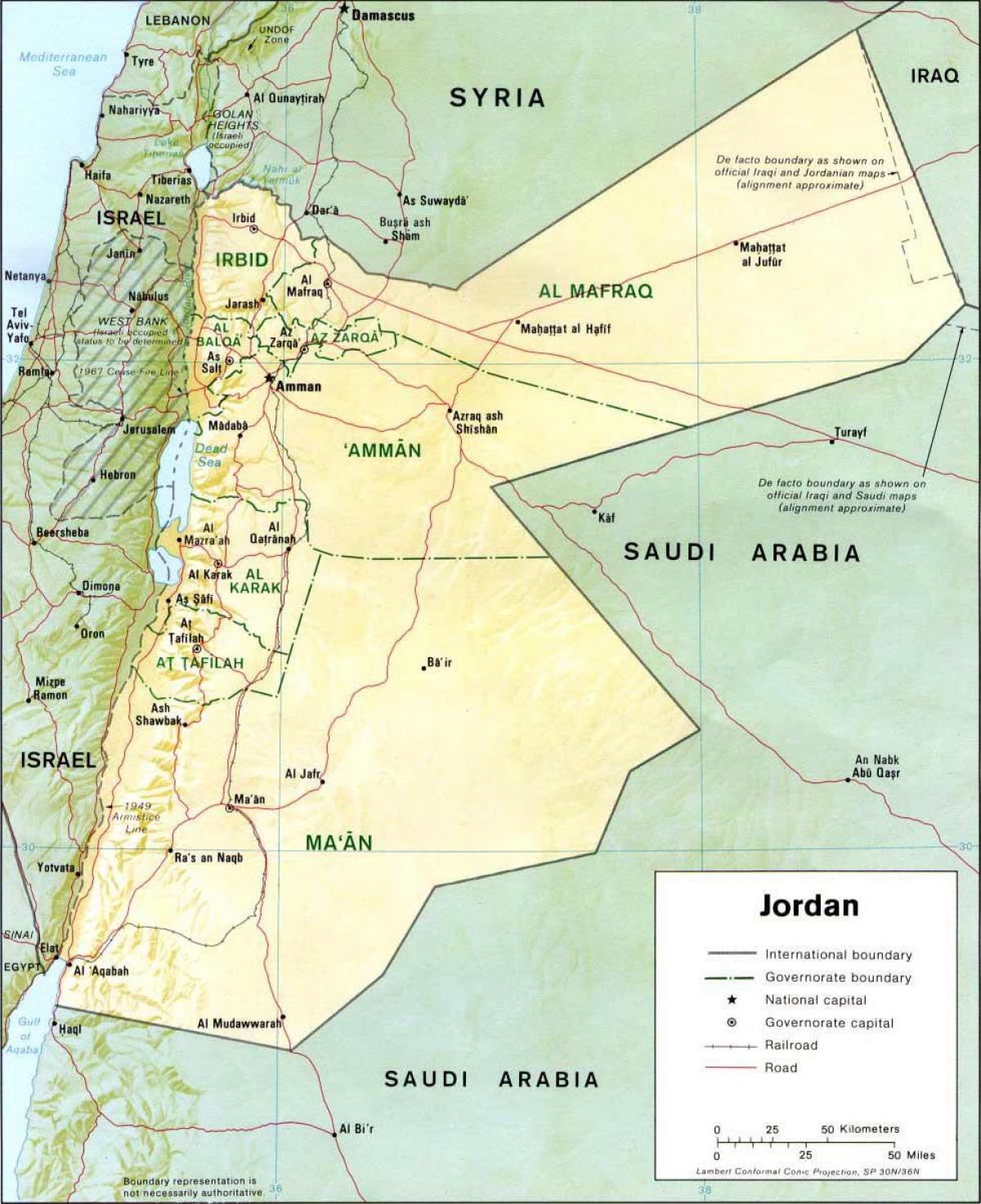 mapa detallado de Jordania