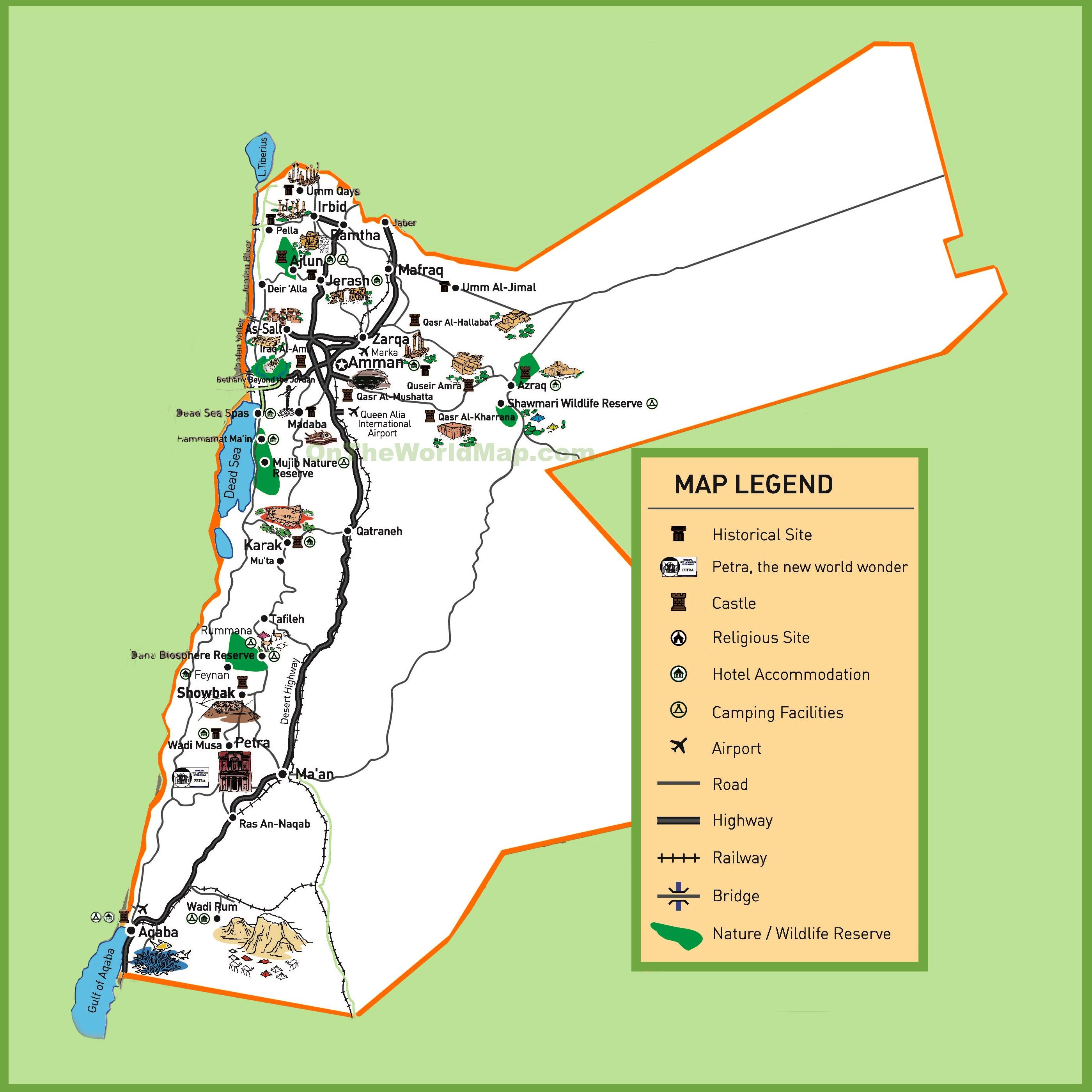 Procesando escalera mecánica pago Jordan mapa turístico - Mapa de Jordania sitios turísticos (Asia Occidental  Asia)