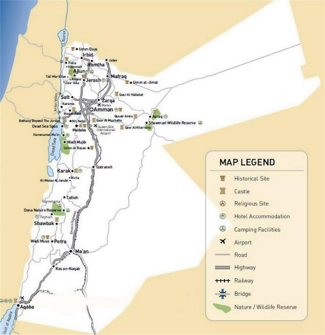Jordan atracciones turísticas mapa