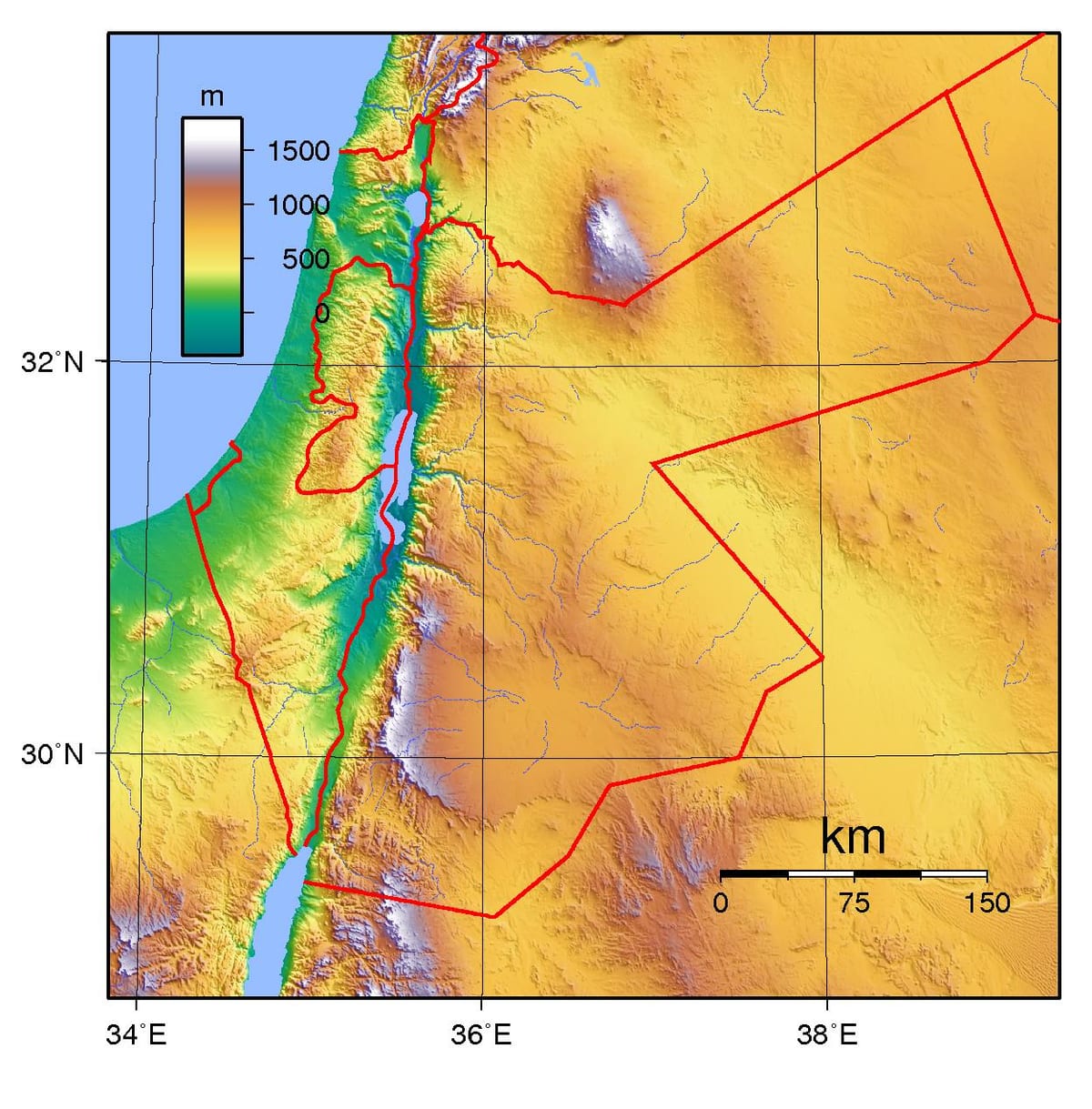 mapa de Jordania elevación