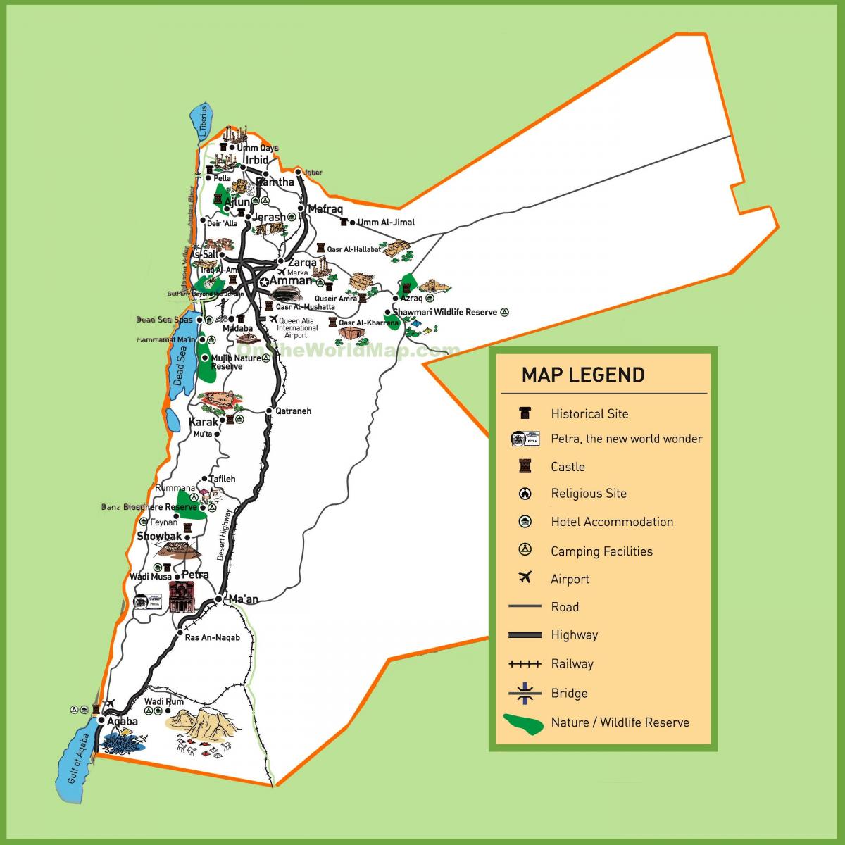 mapa de Jordania sitios de interés turístico