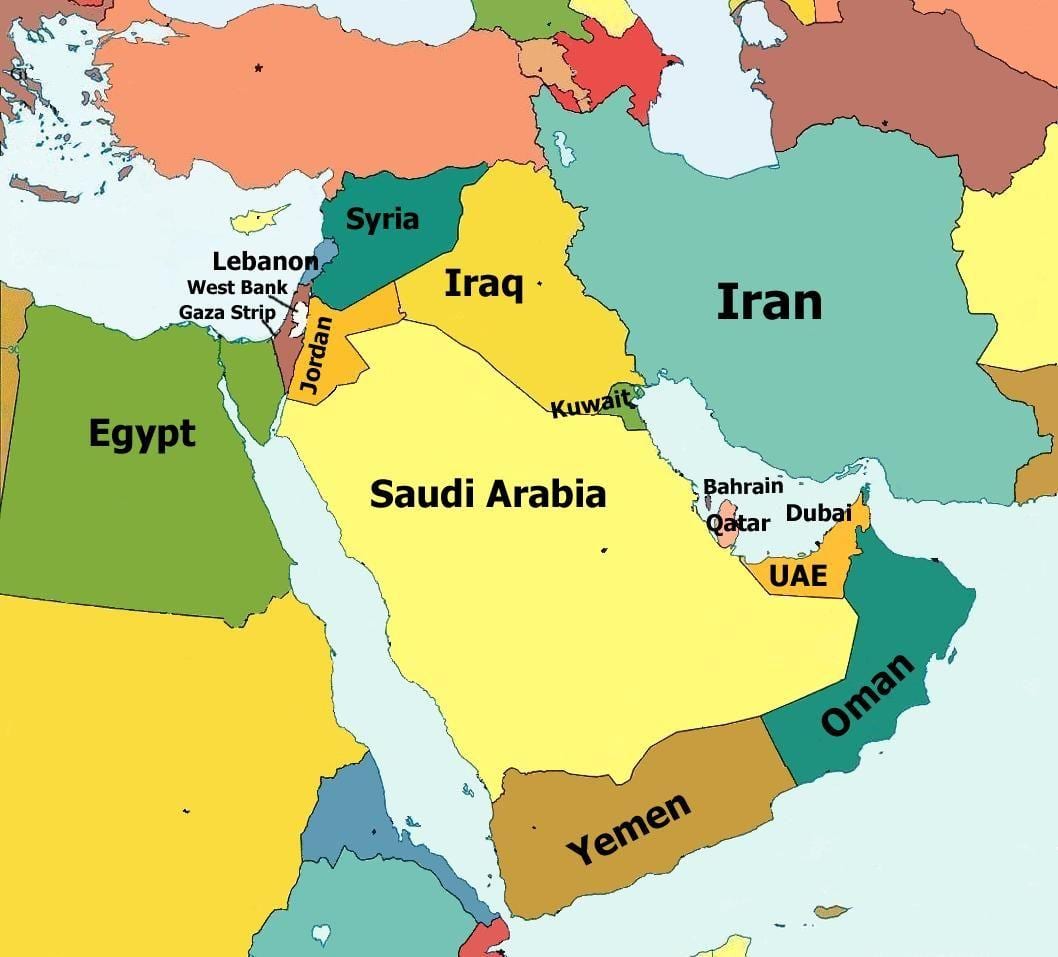 mapa de Jordania y alrededores