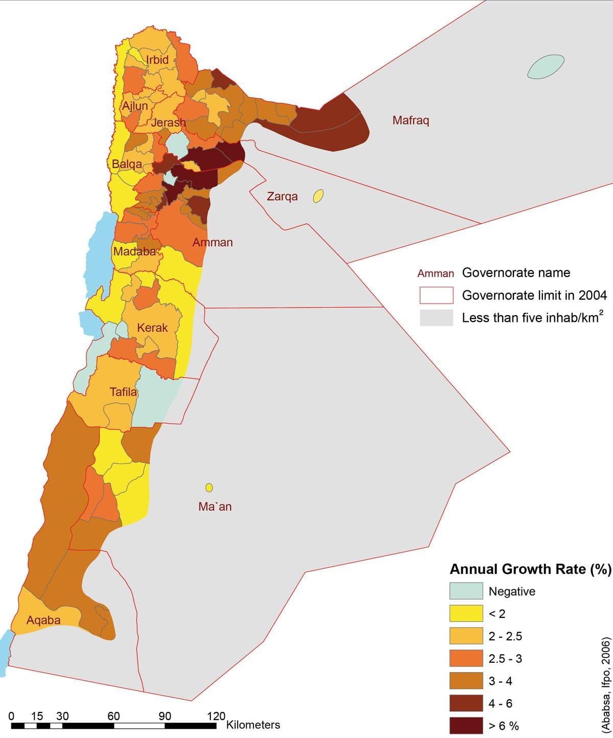 mapa de Jordania de la población
