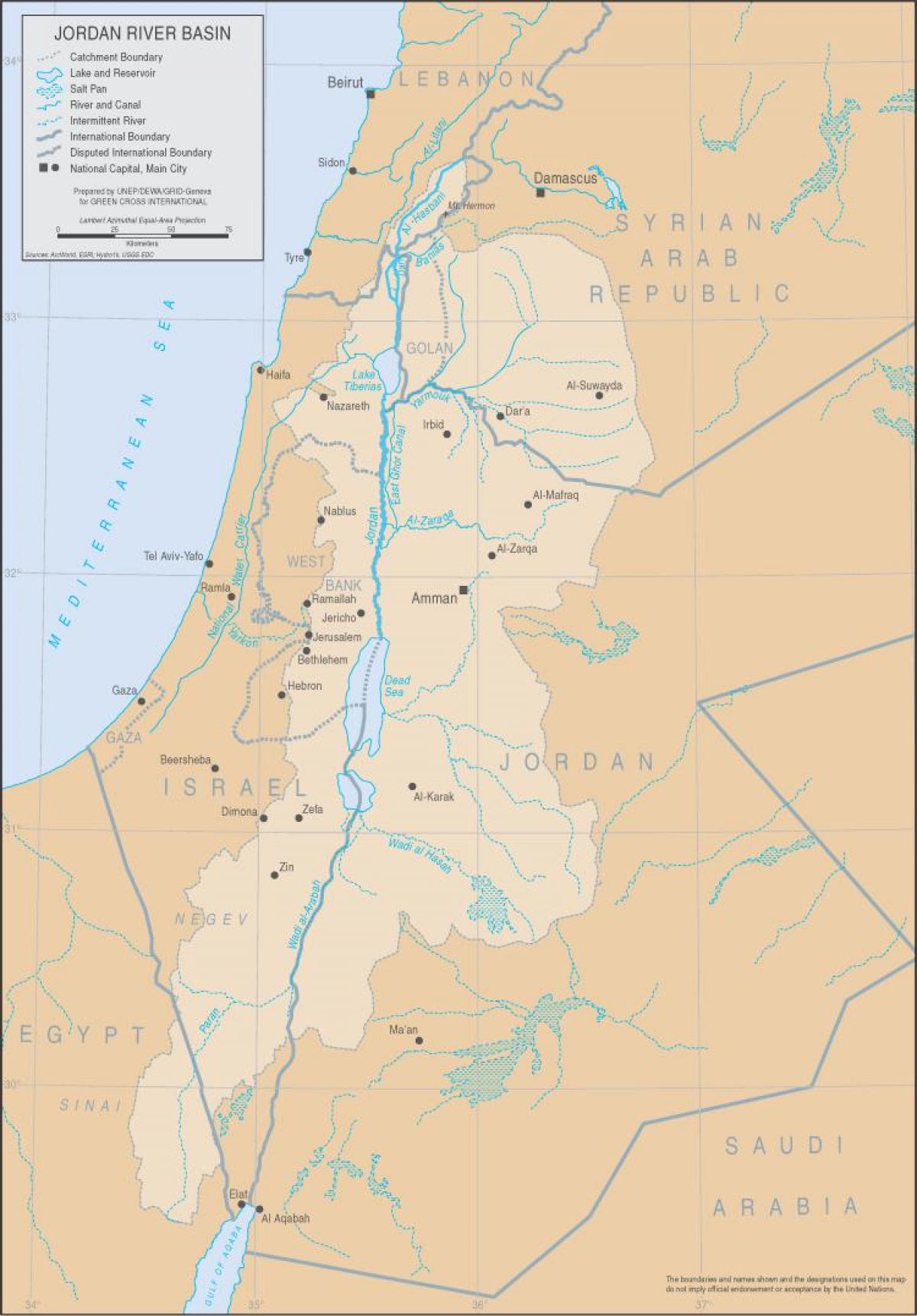 mapa del río Jordán en el mundo